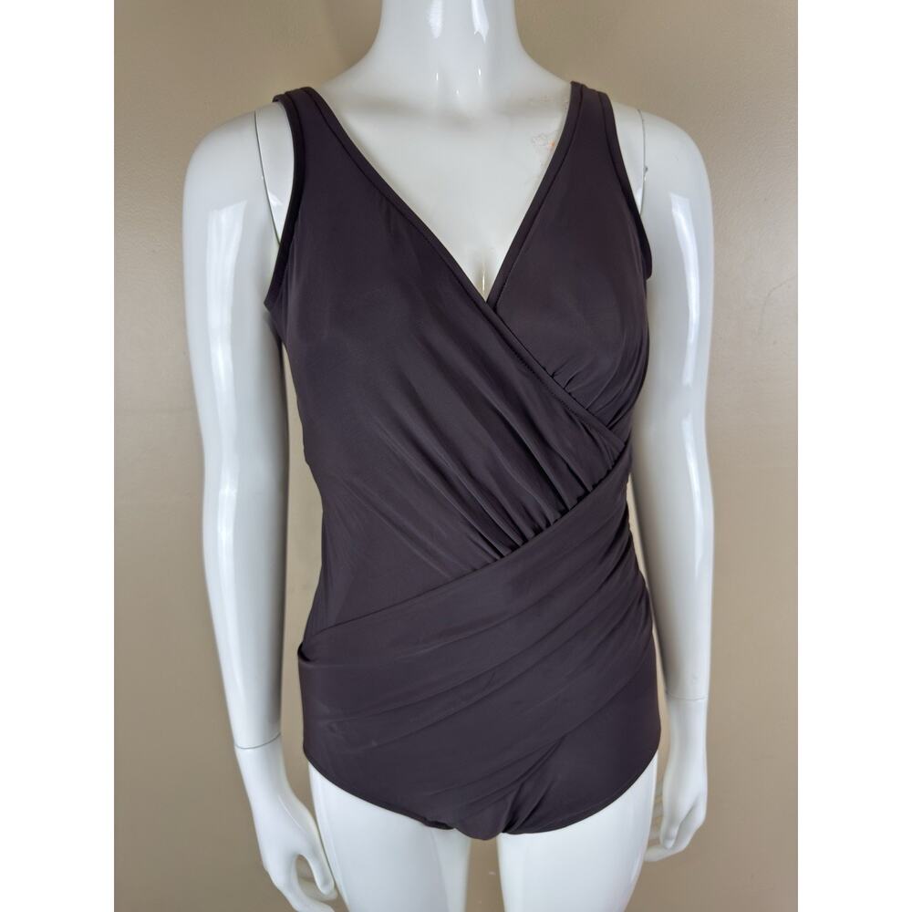 Miraclesuit Women’s One-Piece Ruched Swimsuit Brown Plus Size 16W Control Fit